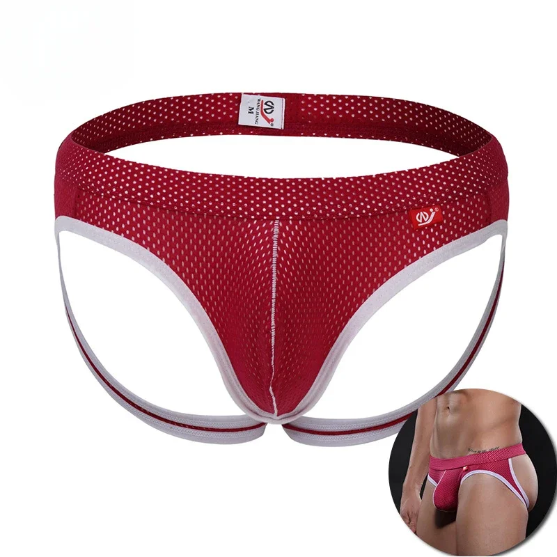 Men Sexy Backless Jockstrap String Mesh Hollow Breathable Panties U Convex Pouch Underwear Calzoncillo Jock Strap Homme