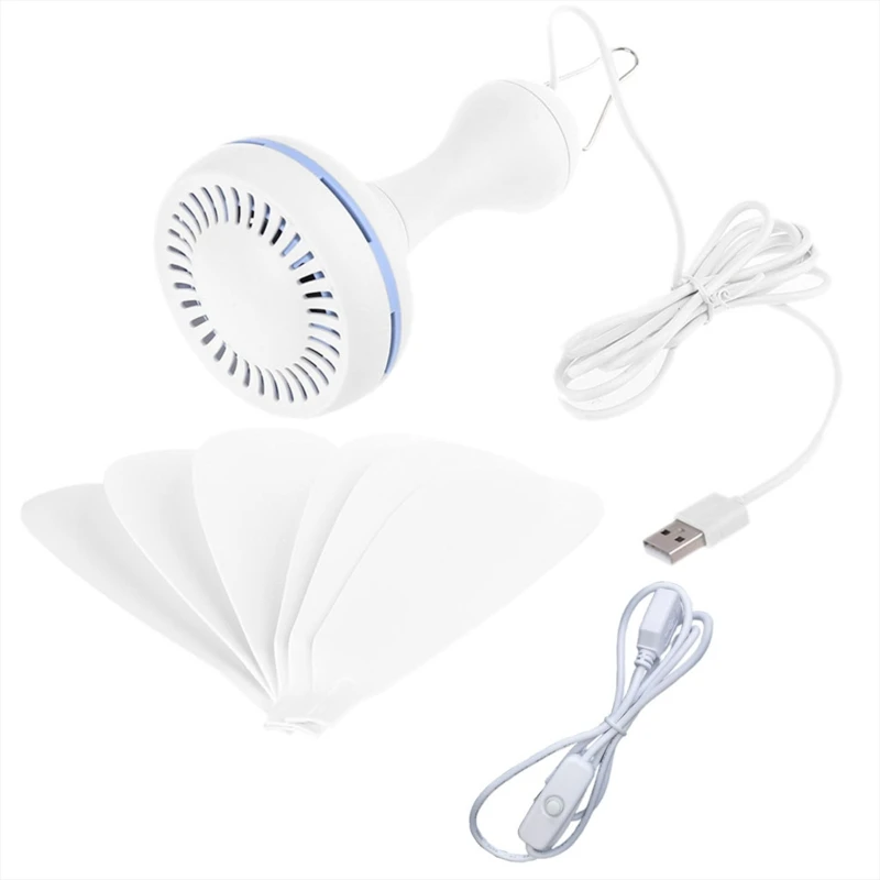 DN59 Silent 6 Leaves USB Powered Canopy Ceiling Fan with Power Switch Hanging Fan for Outdoor Camping Home Bed Tent Dorm