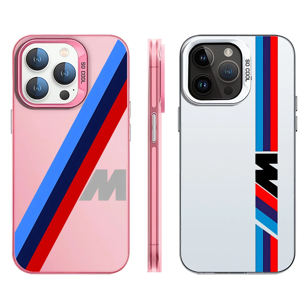 Vermelho azul barras m logotipo caso de telefone para iphone 16 15 pro max 14 13 12 11 xs 14 pro max