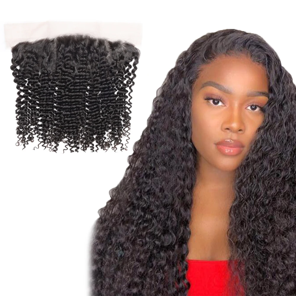 13x4 Transparent Deep Curly Lace Frontal Curly Lace Front Human Hair Hand Tied Brazilian 100% Raw Hair Natural Black For Women