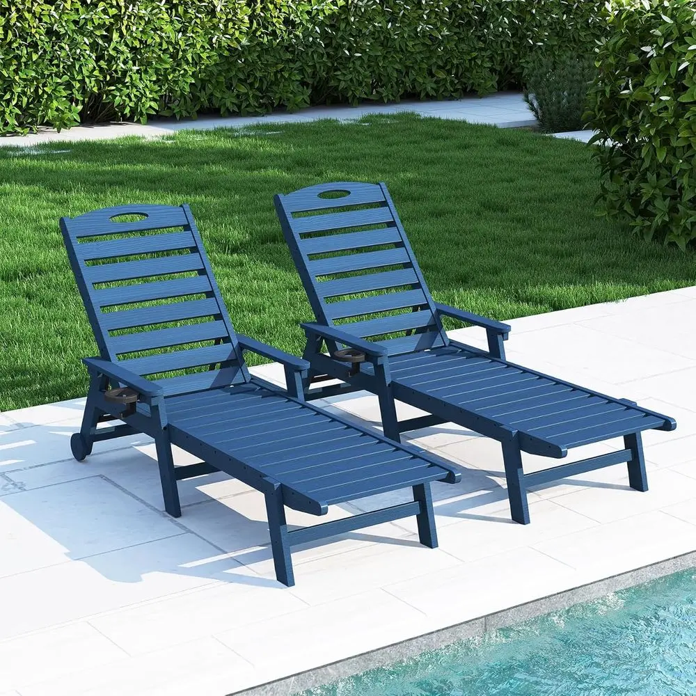 

Set of 2 HDPE Outdoor Lounge Chairs, Poolside Chaise Lounges, Ideal for Patio and Soothing Tanning, Blue