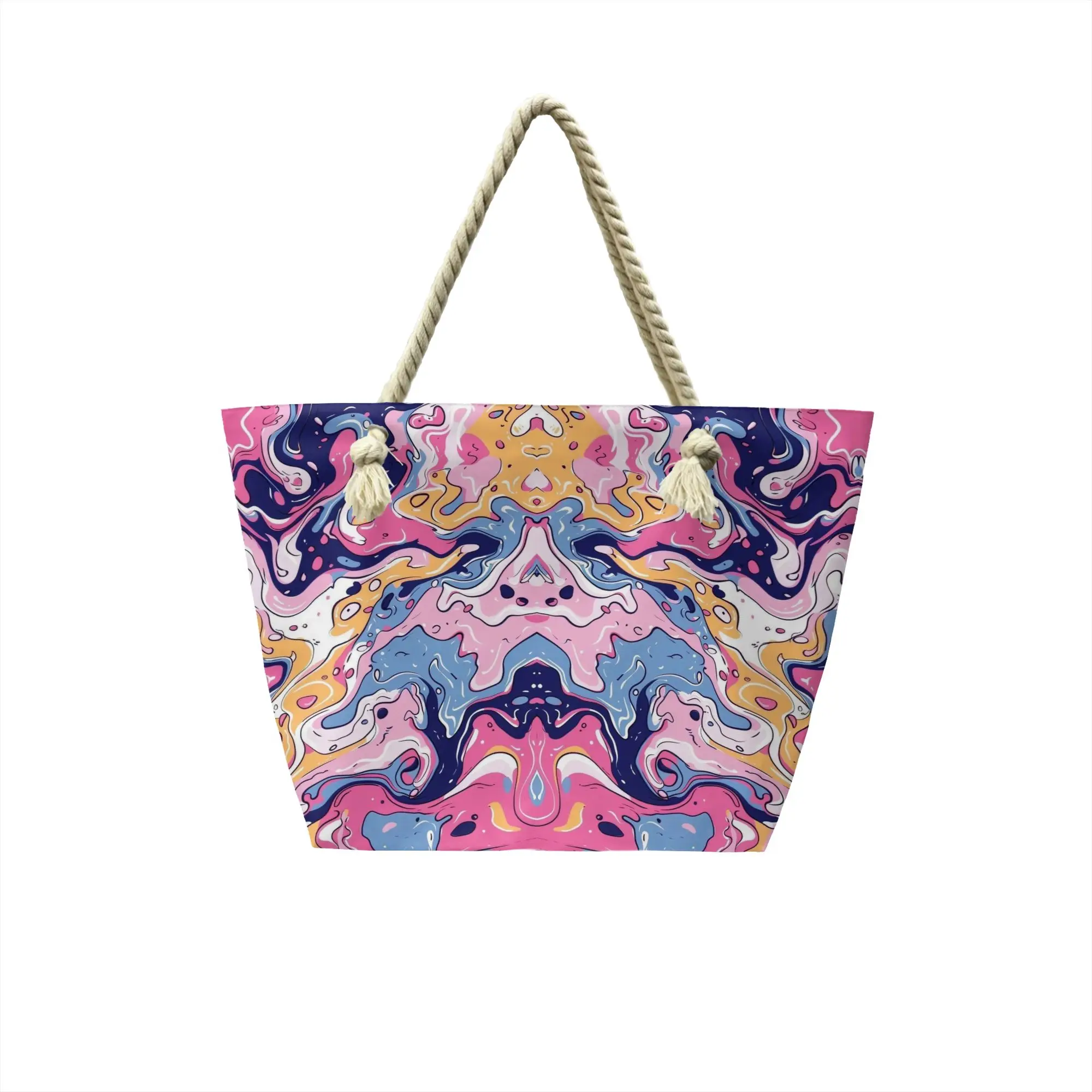Kawaii Printed Tie Dye  Tote Shopping Bag Reusable Canvas Shoulder Shopper Abstract Style Color Handbag