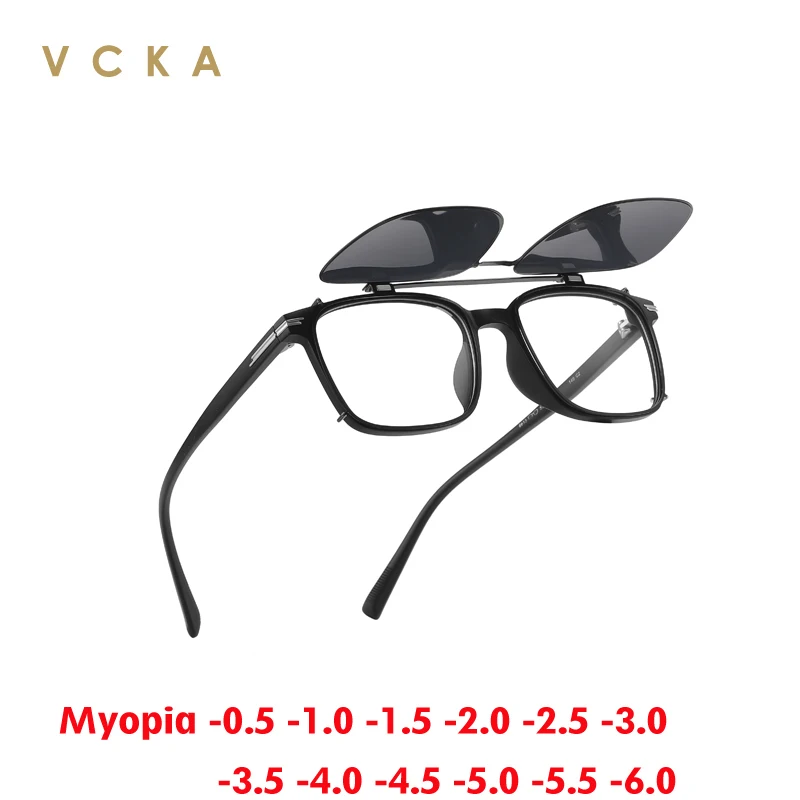 VCKA Men’s TR90 Polarized Sunglasses With Snap-on Magnetic Flip-up UV-Protective Lenses Compatible With Prescription Glasses