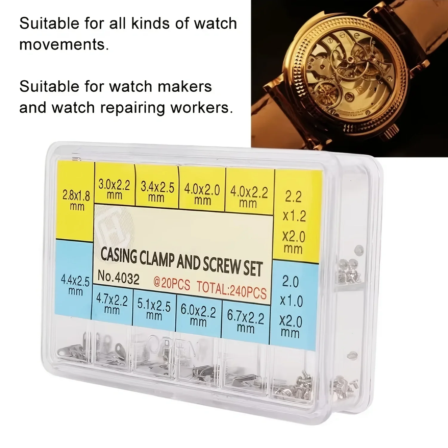 240Pcs Assorted Sizes Watch Casing Clamp and Screw Set for Professional Watch Repair, Maintenance and Restoration