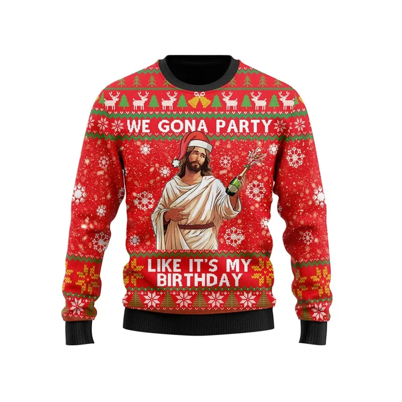 

All Over Print Funny Jesus Christmas Sweatshirts For Women Men New In Crew Neck Pullover Jumper Sweatshirt Clothes Mens Hoodie