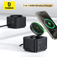 Baseus USB C HUB Magnetic Wireless Charger Qi2 15W for iPhone 16 15 Pro Max HDMI 4K 60Hz USB 3.1 SD TF PD 100W Docking Station