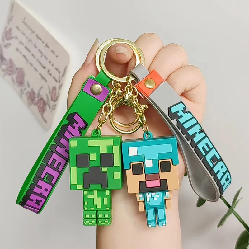 Minecraft Figure Model Toys Pixel Keychain My World Cartoon Creeper Doll Silicone Pendant Keyring Car Backpack Key Gifts image 6