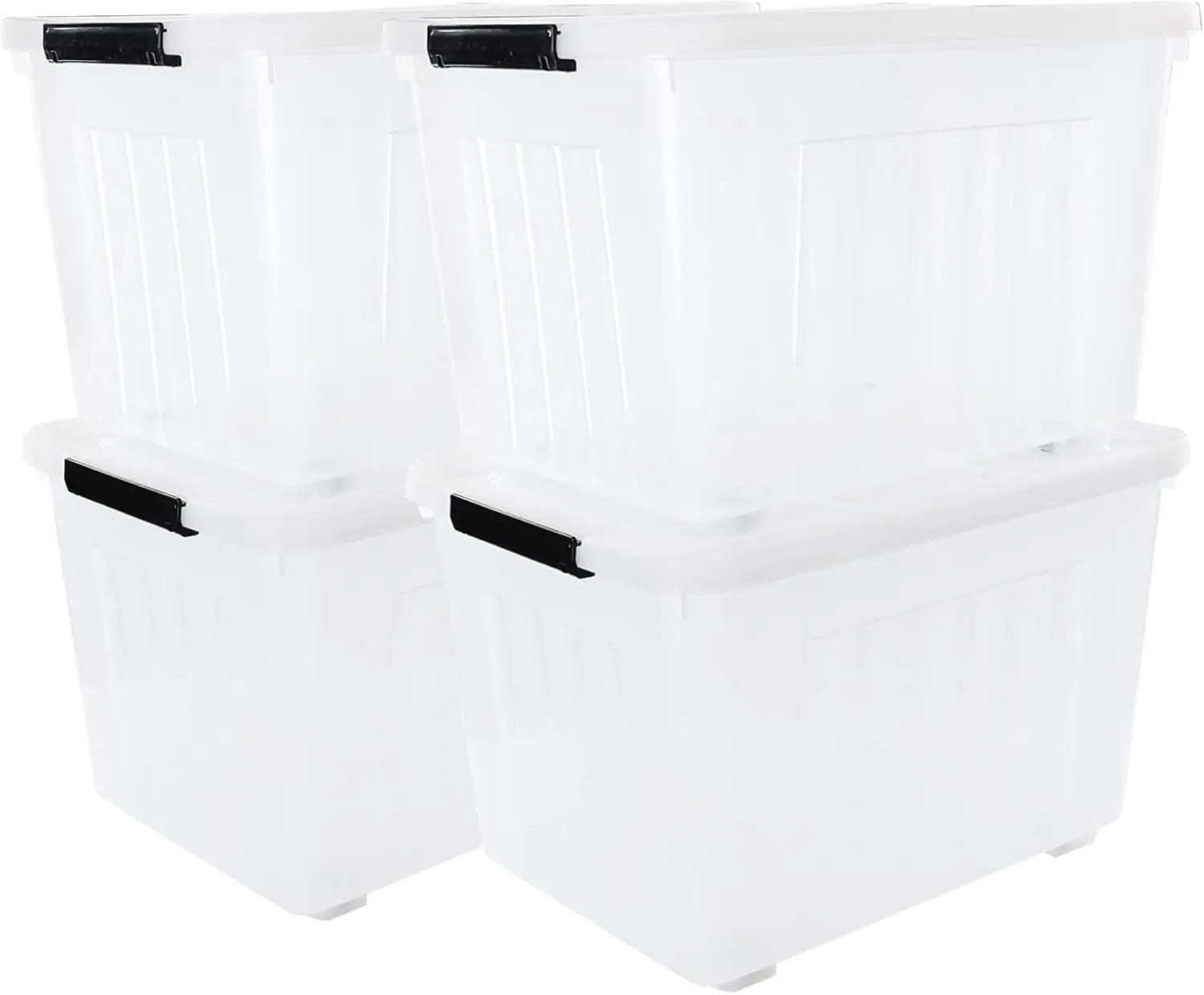 50 Quart Clear Plastic Box with Wheels, Large Lidded Storage Bins,4 Packs