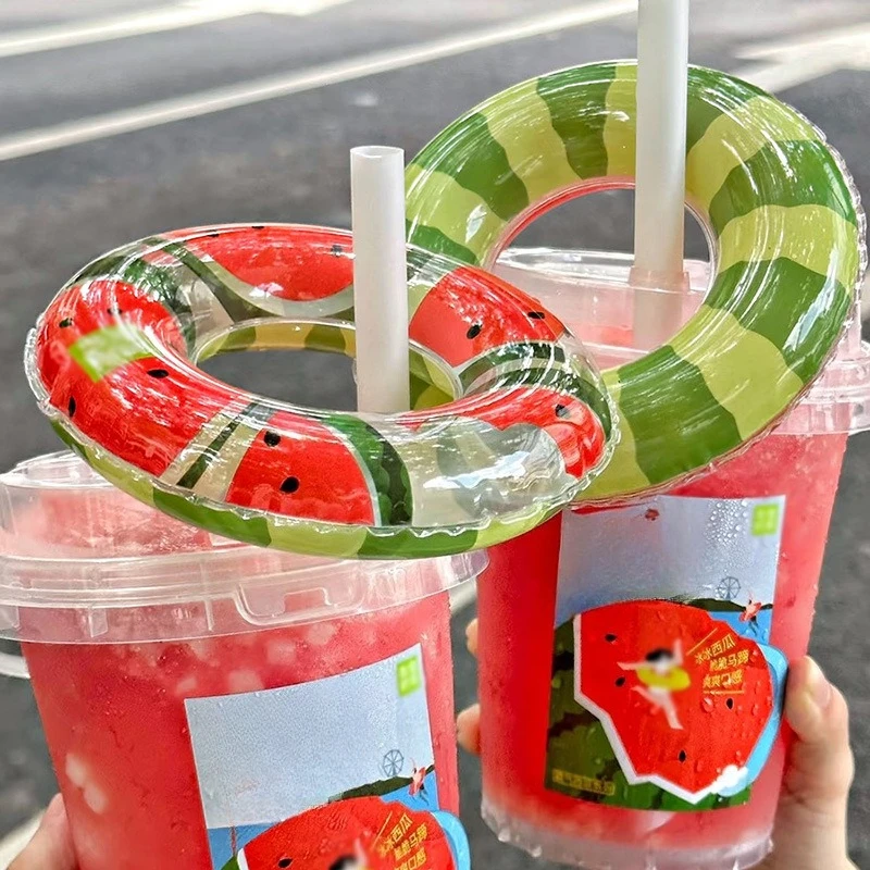 1Pc Inflatable Mini Swim Ring Ice Cream Cup Holder Bubble Tea Cup Ice Cream Base Small Swim Ring Toy