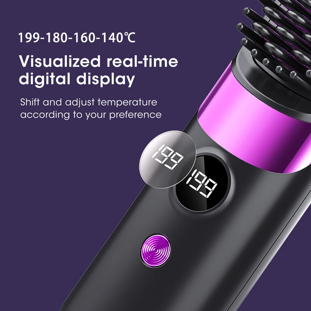 Portable Hair Straightener Brush 4 Temp Setting Cordless Straightening Comb LED Display Ceramic Coating Ionic Technology Styling view 5