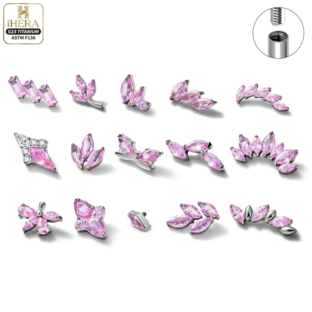 ASTM F136 Titan Eleganter Rosa Facettierter Kristall Marquise Tropfen Cluster Design Lippen-Labret Körperschmuck Ohrstecker Helix Tragus Großhandel