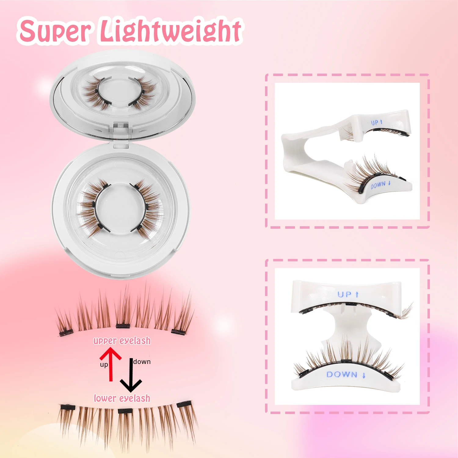 2 Pairs of Magnetic Eyelashes, Brown False Eyelashes, Anime Style, Supernatural Magnetic Eyelash Set, with Eyelash Curler and Mirror, Easy to Carry, Manga Style Eyelashes, Cute and Dynamic False Eyelashes, No Glue Needed, Reusable Magnetic False Eyelashes