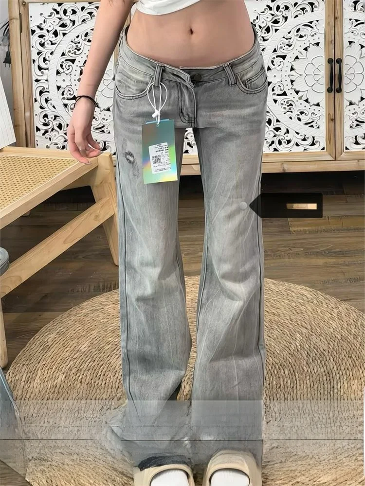 

Американские джинсы с низкой талией, выцветшие широкие джинсы, женские пригородные брюки, осень-зима, новые утягивающие брюки длиной до пола
