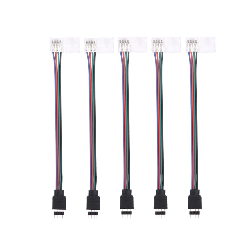 5Pcs 5050 LED RGB Strip Light Connector 4 Pin Conductor Strip To Controller Jumper Solderless Clip On Pigtail Power Adapter