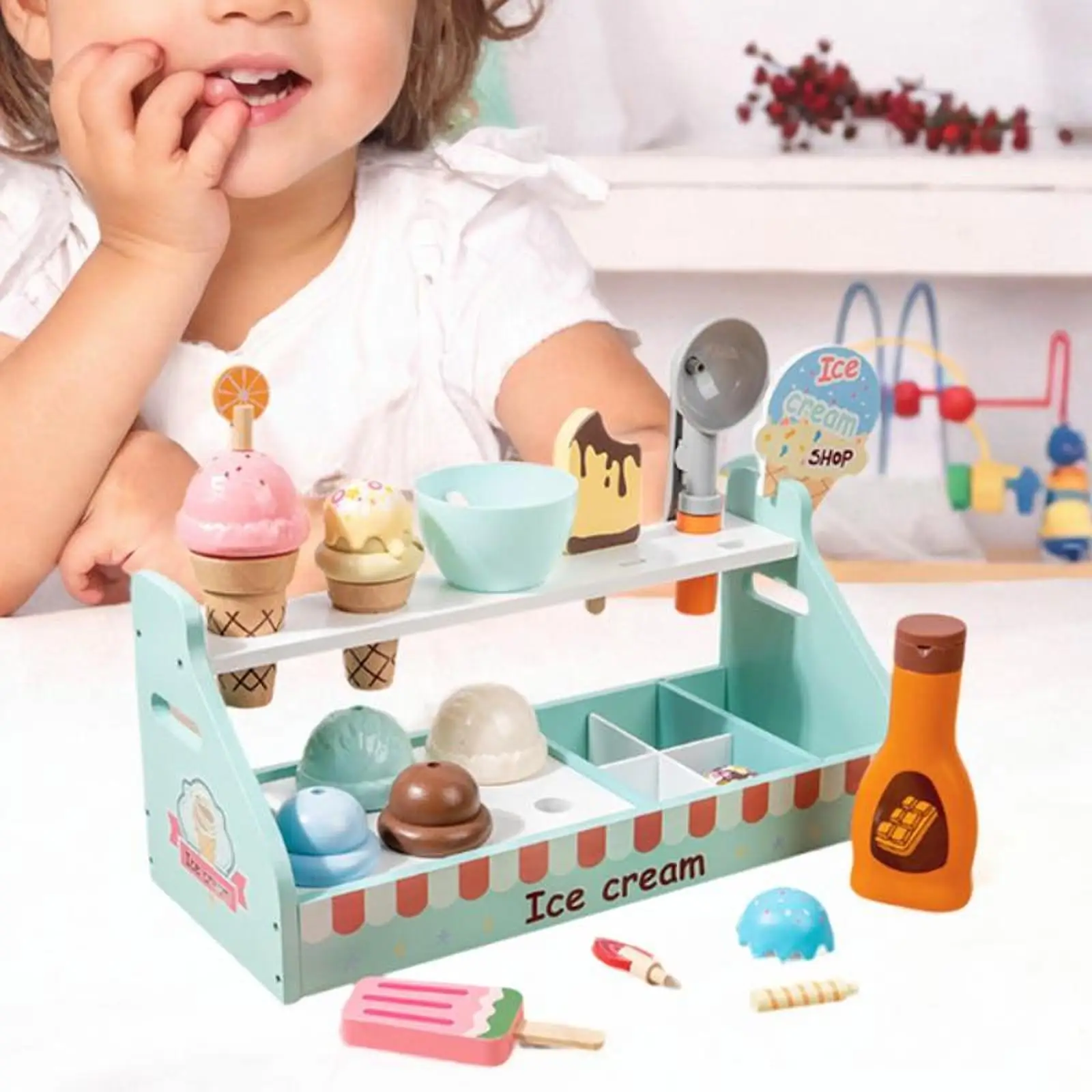 

Wooden Ice Cream Set Ice Cream Counter for Birthday Gifts Girls and Boys