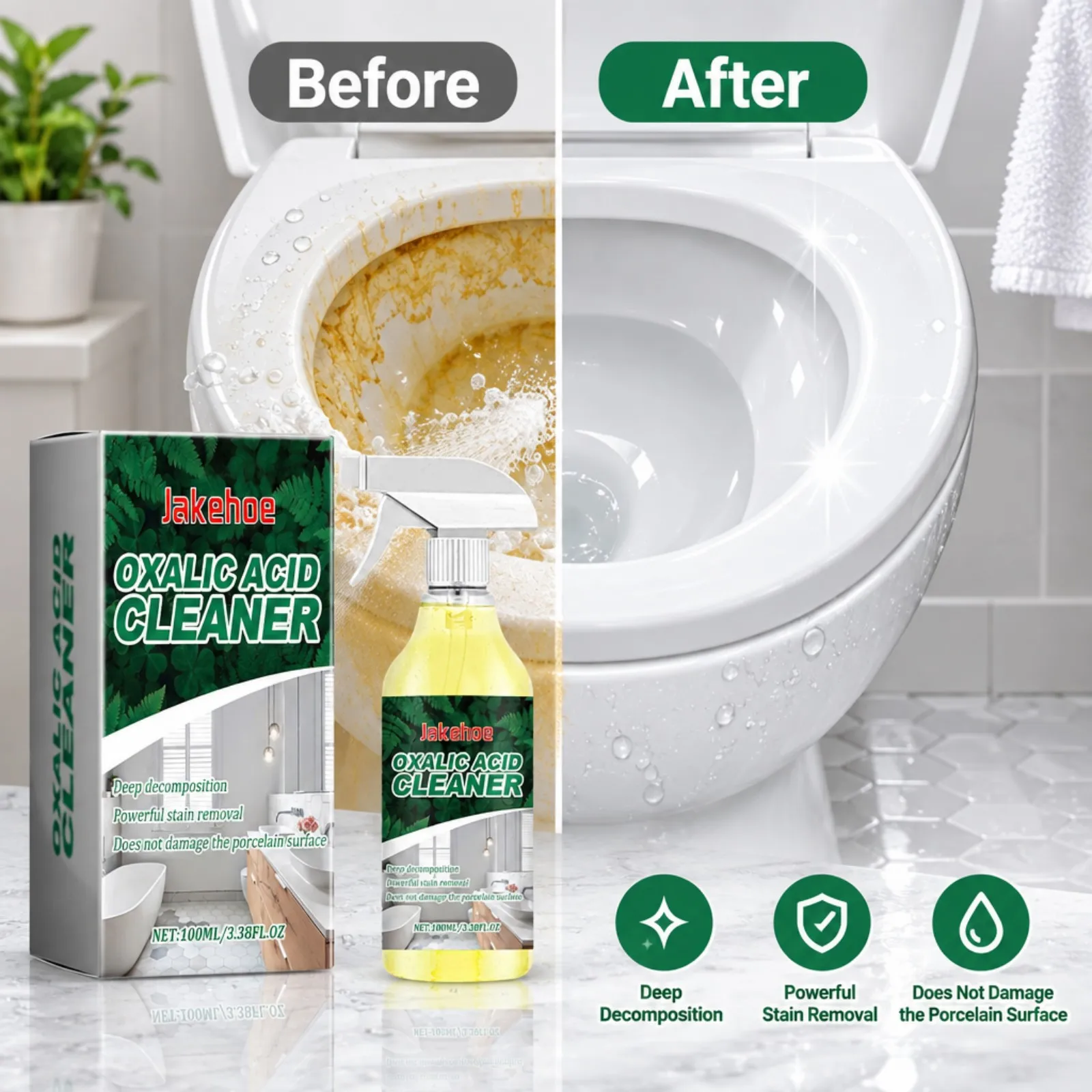 Oxalic Acid Cleaner 100ml Powerful Stain Removal Break Down Stubborn Stains Gentle on Porcelain for Toilet Bathroom Daily Use