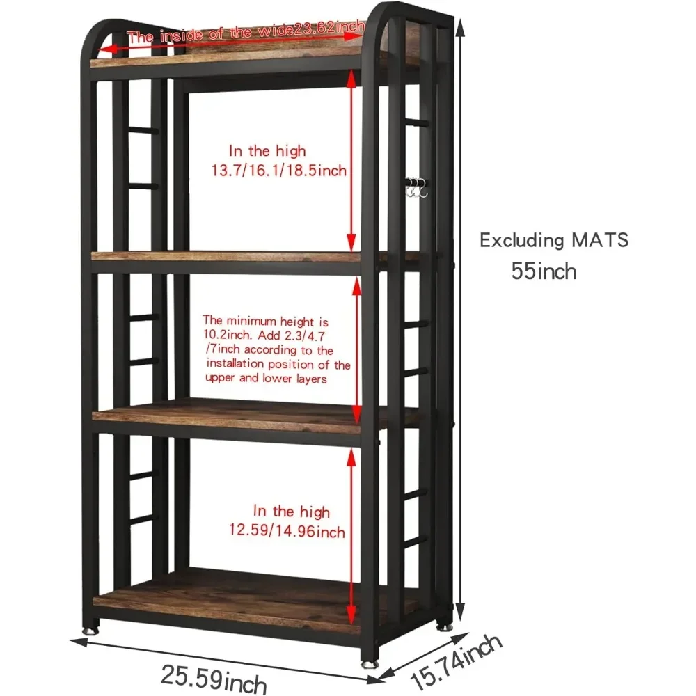 4-Tier Kitchen Baker's Rack, Free Standing Microwave Oven Stand Utility Storage Shelf Island Coffee Bar for Living Room,Office