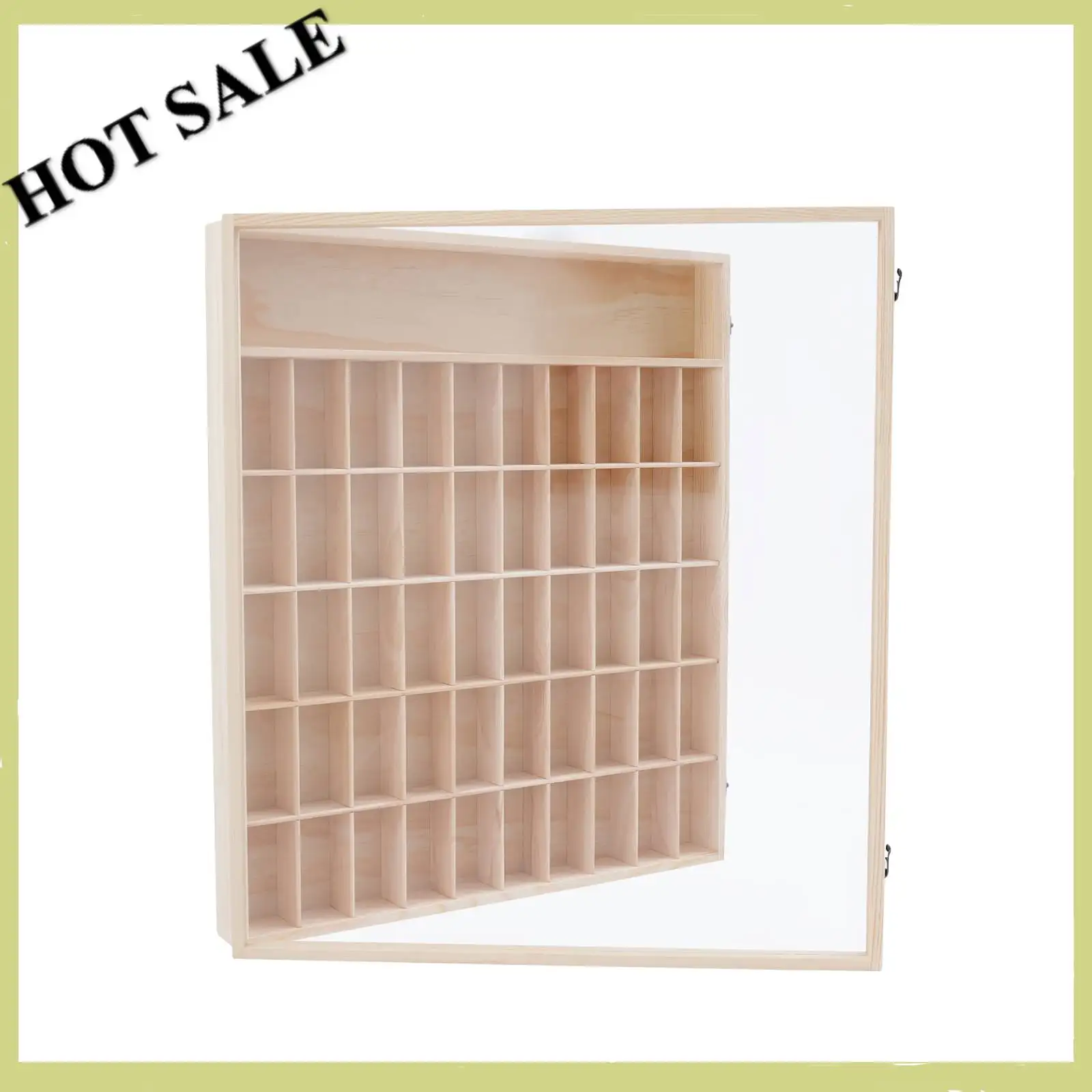 Wooden Display Case 6-Tier 50 Compartments with Acrylic Door for Minifigures Action Figures Wall Mount