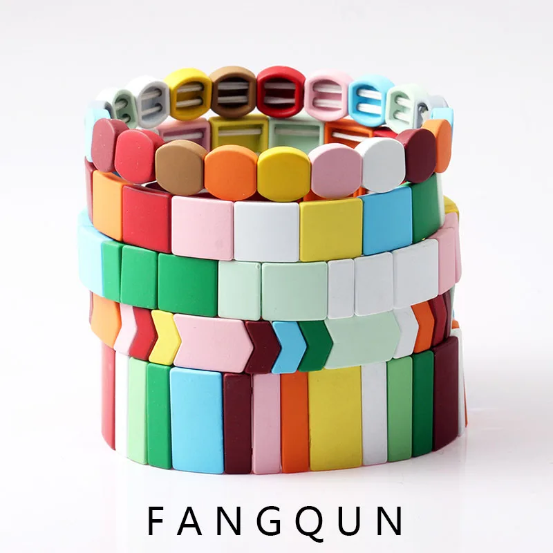 Boho Enamel Tile Bracelet Girl Colorful Jewelry Rainbow Pulsera Jewellery Wholesale Block Bracelets For Women