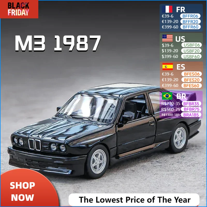 1:36 bmw m3 e30 1987 porsche 911 turbo audi quattro metal brinquedo liga carro diecasts & veículos de brinquedo modelo de carro para crianças