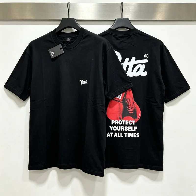 26SS Black white pink PATTA Combat gloves print t shirt Summer men women american loose streetwear short sleeve cotton tops tee