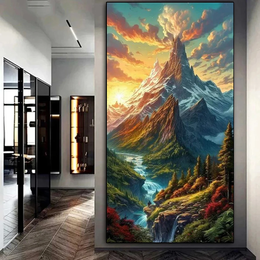 Fullcang Mountain And River Scenery Diamond Painting Big Size Landscape New 5D Diy Full Rhinestone Embroidery Kit Mosaic Picture