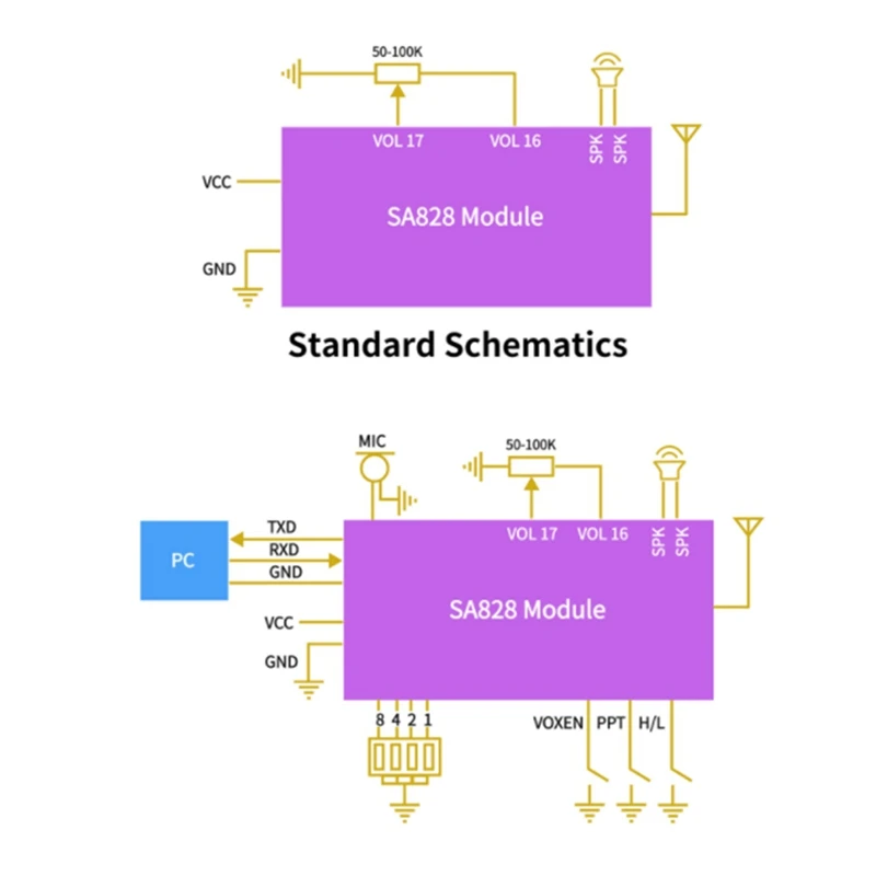 Радиостанция SA828, универсальная, УКВ, частота 134 МГц-174 МГц, 1 Вт, 3-5 км, встроенный модуль раций, простой в использовании