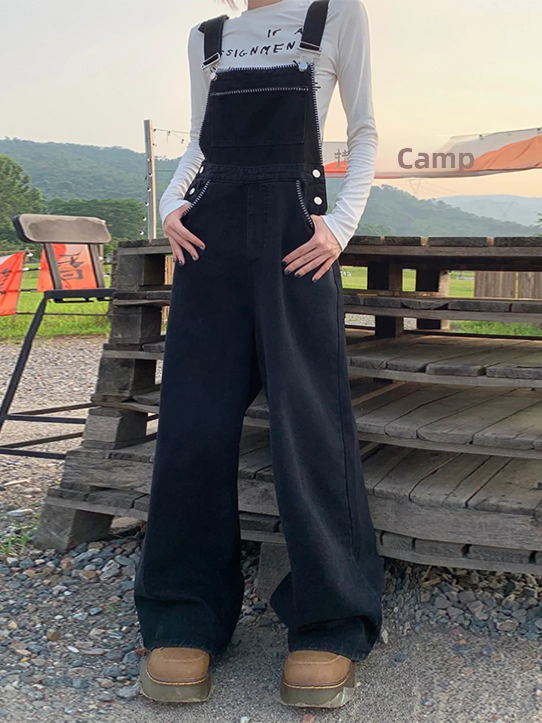 

Женский джинсовый комбинезон PVJ с высокой талией, винтажный американский стиль, широкие брюки, весна-осень, свободный крой, цельный костюм