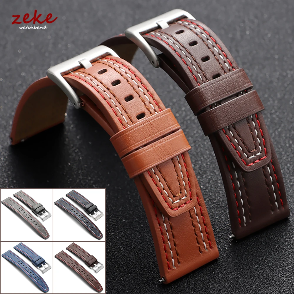 20mm 22mm Echtleder Uhrenarmband für Omega für Seiko Business Armband Bunte Nähte Rindslederbänder Schnellverschlussarmband