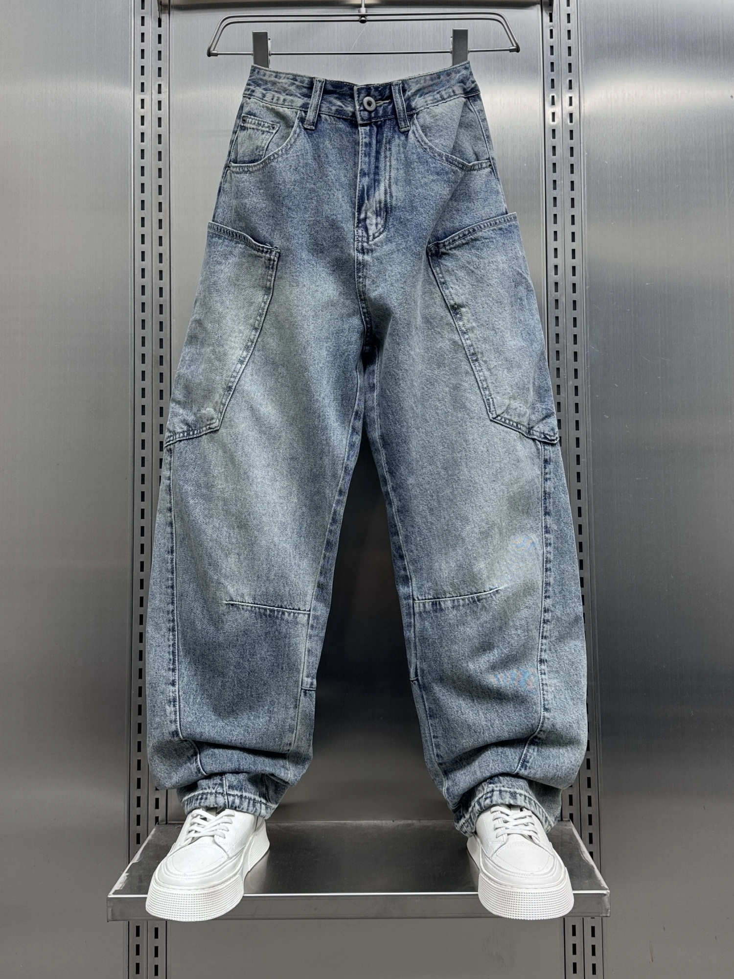 

American Casual Wide Leg Jeans Men's Spring Trendy Loose Straight Workwear Pants Youth Wear Resistant Wear Waed Effect