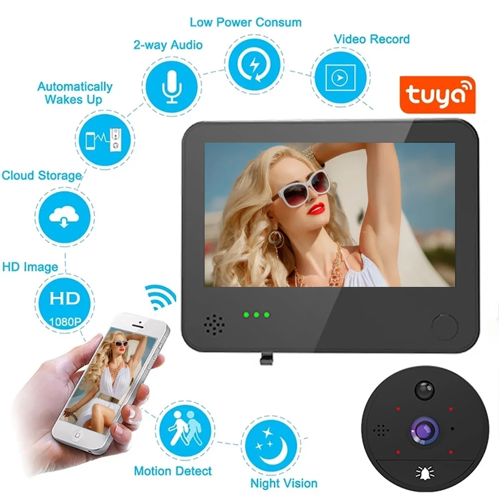 1080P Wifi judas vidéo pour visionneuse de porte Tuya Smart Home interphones vidéo-oeil pour l\'appartement vidéo sonnette interphone pour la maison