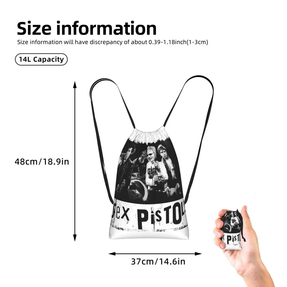 Heavy Metal Sex Pistols Rock Band Drawstring Backpack Sports Gym Bag Lightweight Foldable Storage Drawstring Bag for Men Women
