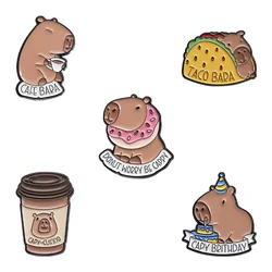 Cartoon Cute Hippo Capybara Brithday Collect Enamel Pins Don't Worry Be Cappy Badge Lapel Bag Brooches Jewelry Accessories Pin