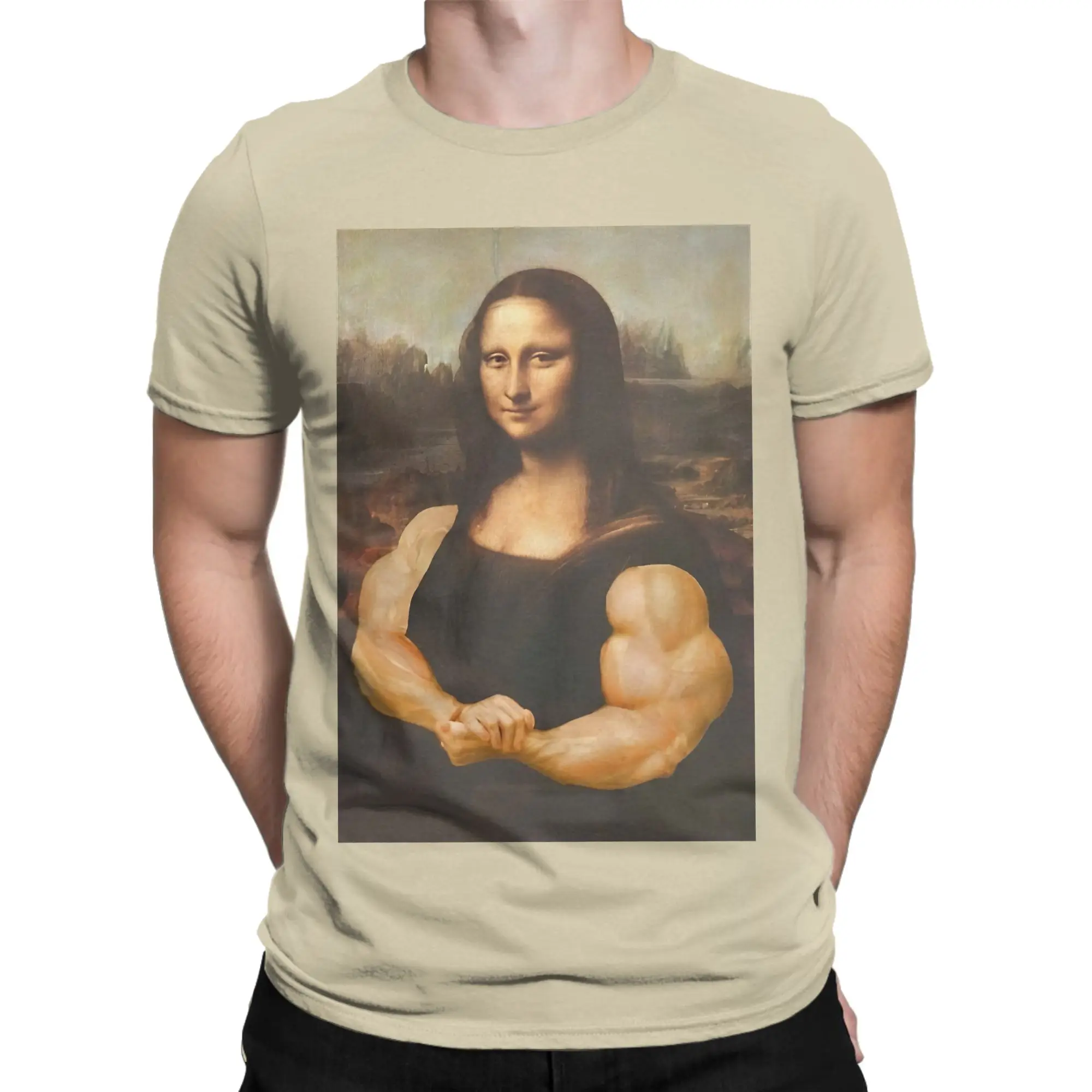Men T-Shirts Mona Lisa Gym  Novelty 100% Cotton Tee Shirt Short Sleeve  T Shirt Round Collar Clothing 4XL 5XL 6XL