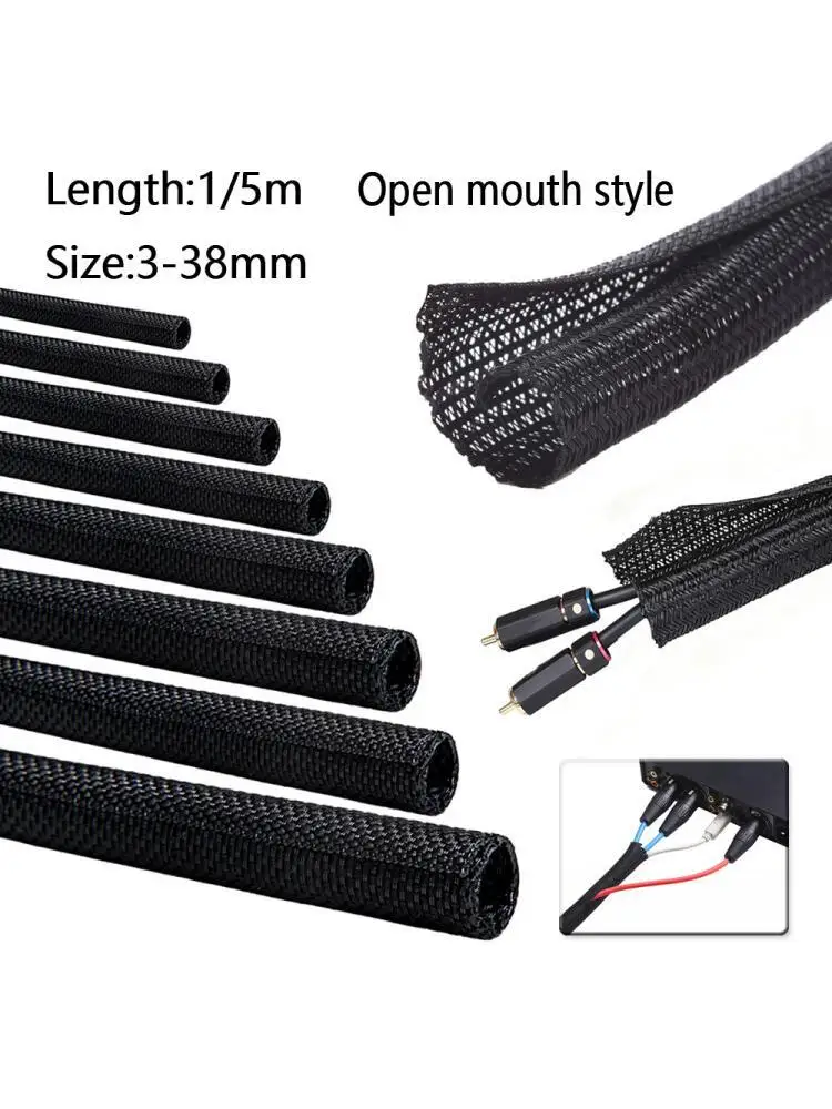 1/2/4 stuks 1 m/5 m gevlochten kabel mouw wikkelen kabel behuizing kabel mouwen draad voor bureau PC TV draad protector kabel wrap cover - afbeelding 2