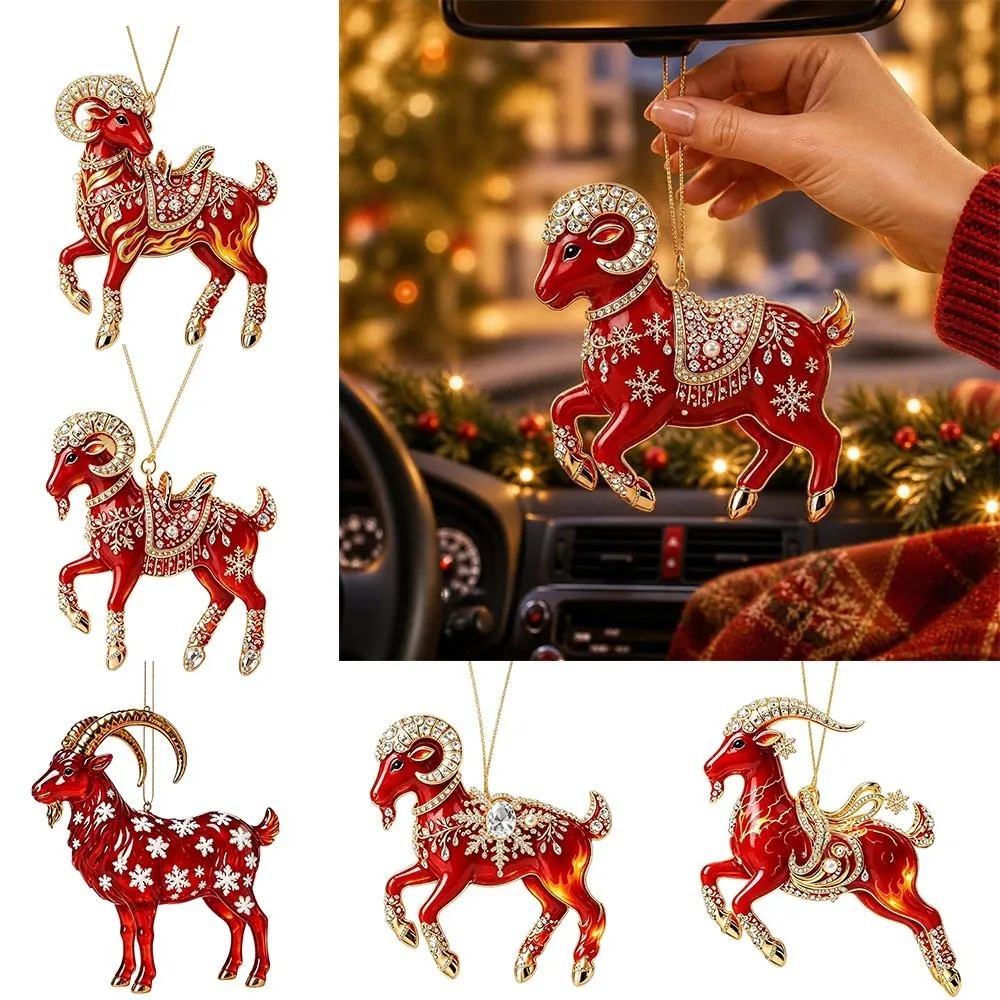 2D Flat Goat Hanging Ornament Shining Artificial Rhinestone Animal Hanging Decoration Acrylic Simulation Keychain