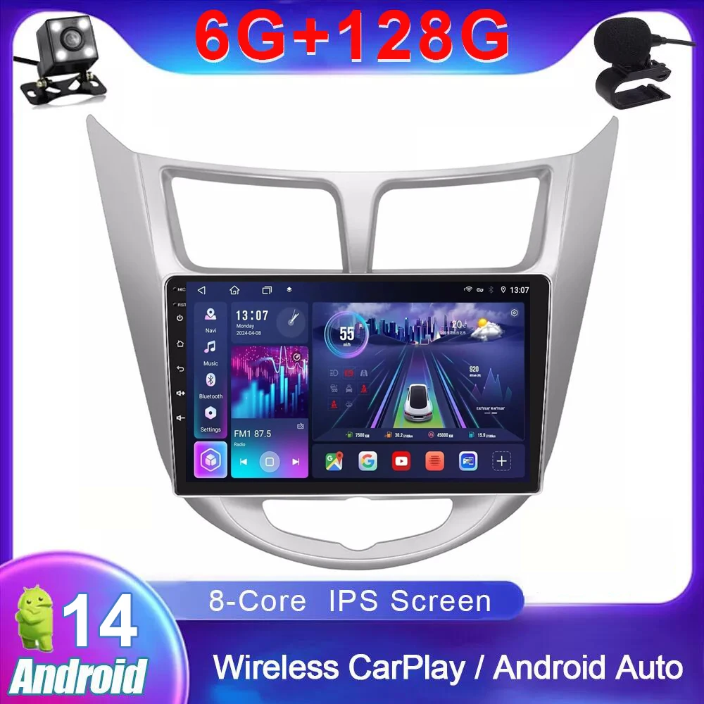 Android 14 Car Stereo Radio For Hyundai Solaris Accent Verna 2010-2015 2016 Multimedia Video Player Navigaion GPS 2 Din 4G LTE