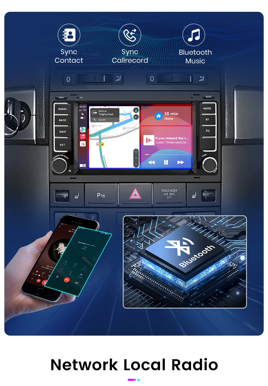 Junsun 7'' 9'' CarPlay Android Auto Auto Radio Für VW Touareg Multivan T5 Transporter 2004-2009 GPS intelligente Multimedia – Detail 14
