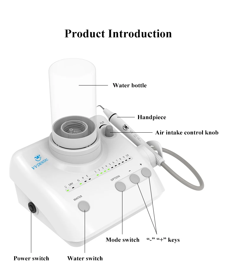 Ultrasonic Dental Scaler Set with 2*Water Bottle and 5*Tips Multi-Function Ultrasonic Scaler for Washing Teeth Dentistry Unit