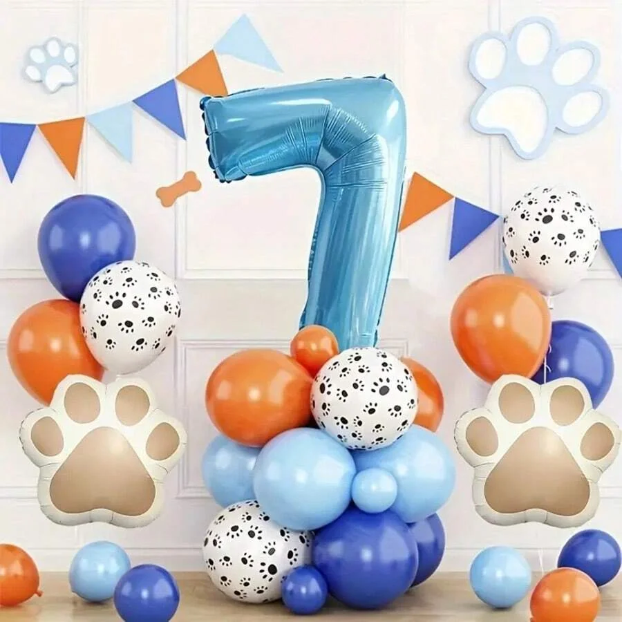 22 Teile/satz Haustier Thema Pfotenabdruck Geburtstag Party Luftballons, 40 Zoll Perlglanz Blaue Zahl, Für Haustier Geburtstag Party, Hundeliebhaber – Detail 7