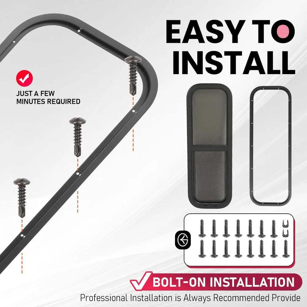 استبدال النافذة المنزلقة 12 × 36 RV مع شاشة شبكية وحواف، يناسب الجدران 15/16 إلى 1-3/5 سميكة
