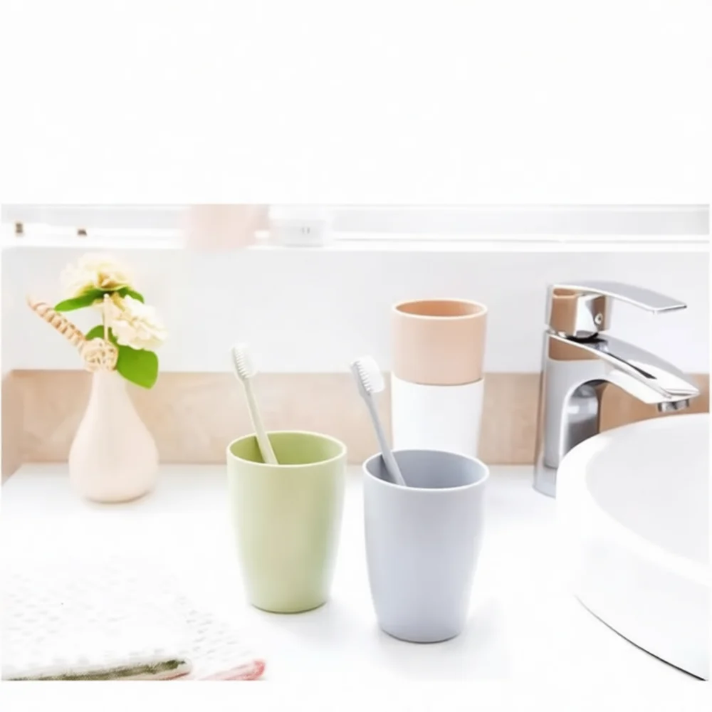 Creative Rhombus Toothbrush Holder Eco Wheat Straw Mouthwash Cup Bathroom Tumbler Simple Style Gargle Mug For Family Use