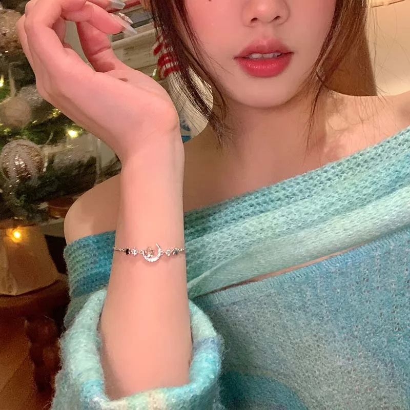 سوار فاخر من الزركون النجمة والقمر للنساء ، كريستال رائع ، كريستال لامع ، سحب قابل للتعديل ، جمالي ، هدايا مجوهرات #4