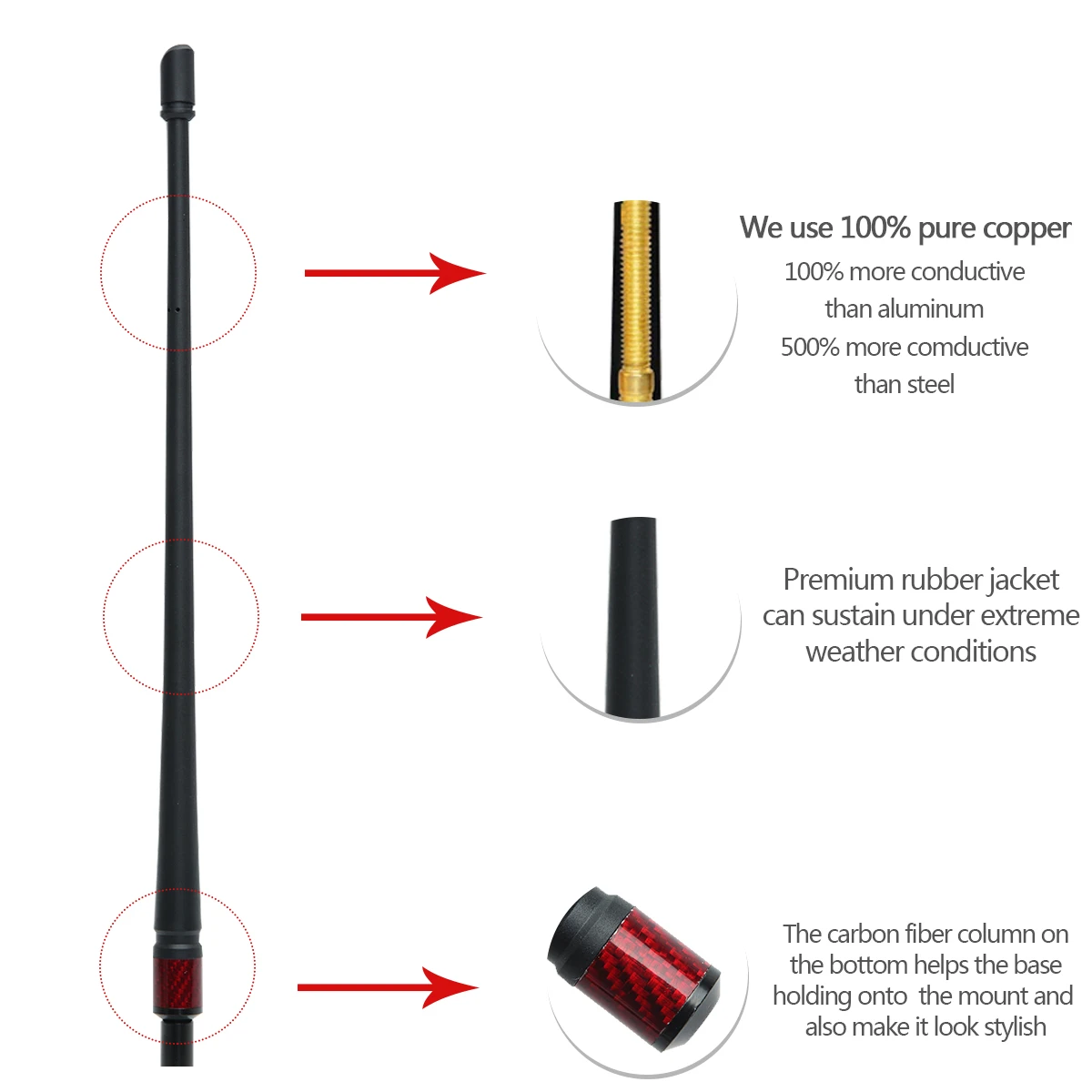 ABBREE AR-162 Car Mobile Radio Antenna AM FM High Gain Flexible Rubber Vehicle Antenna for Jeep Toyota Ford Mazda Audi Honda WRC