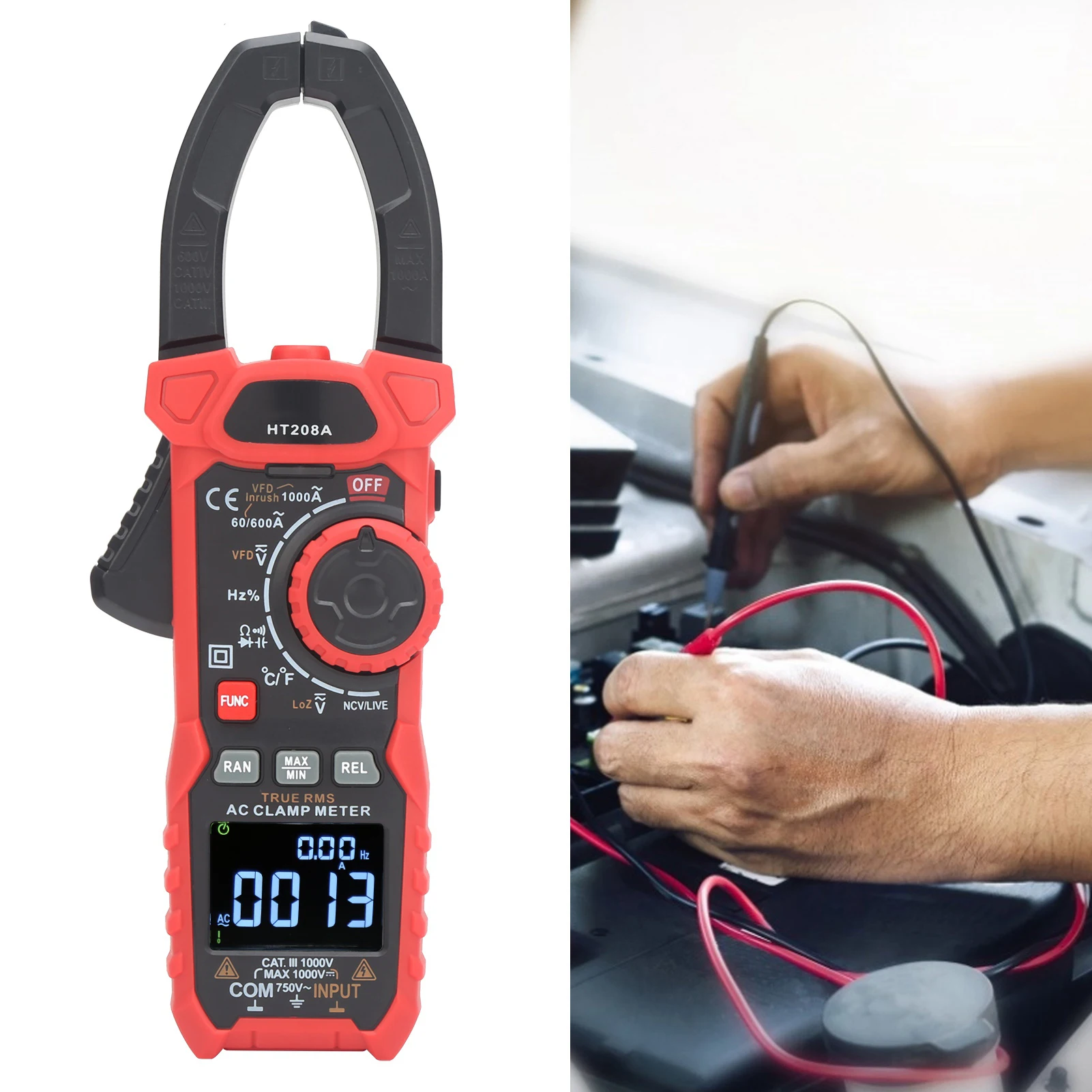 

Clamp Meter Multimeter Multimeter Tester HT208A Digital Clamp Meter Multimeter 6000 Count Voltage Current Tester for Electrician