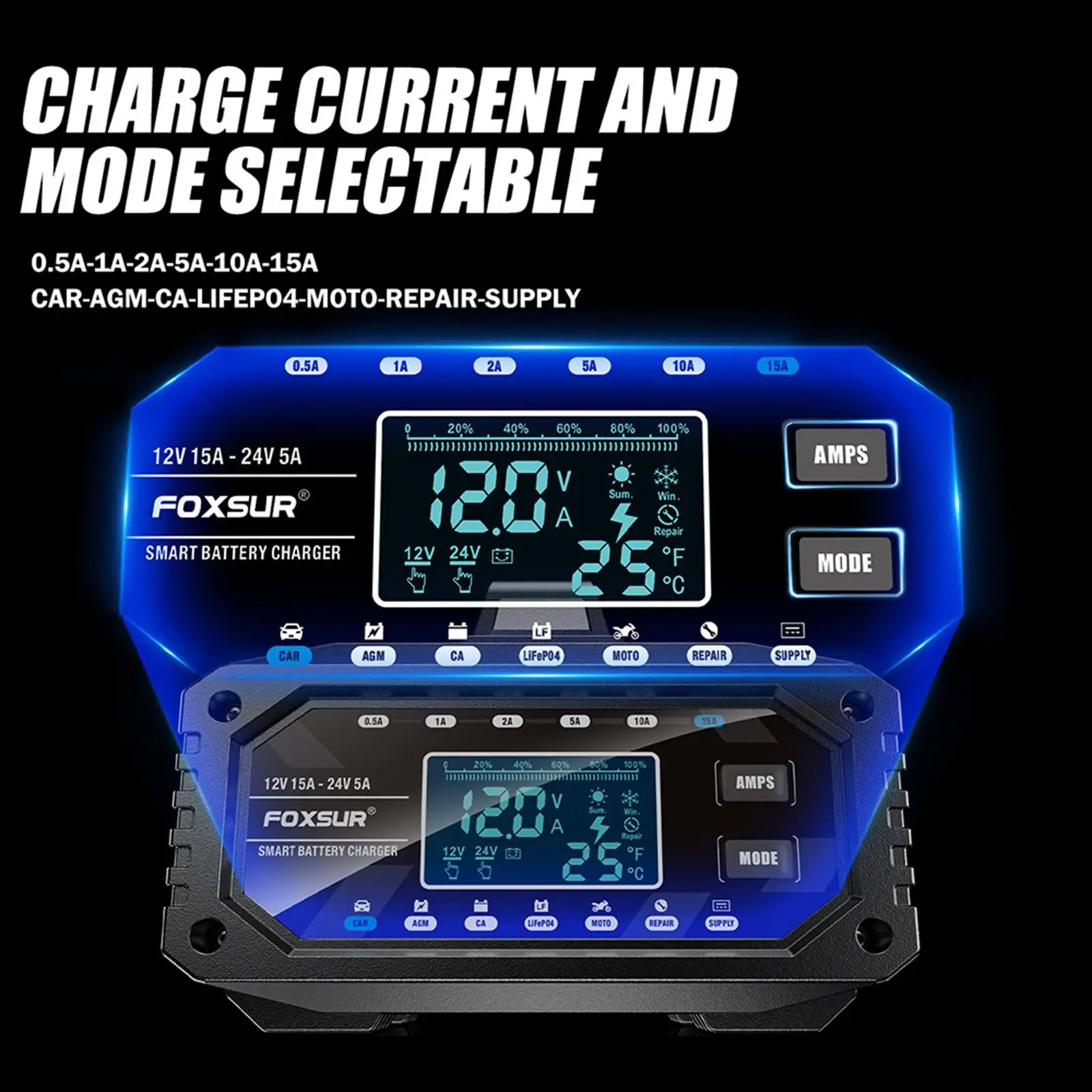 

Портативное зарядное устройство для автомобильных аккумуляторов с быстрой зарядкой и ЖК-дисплеем, пусковое устройство для автомобилей, мотоциклов, квадроциклов, поддержка 12В и 24В