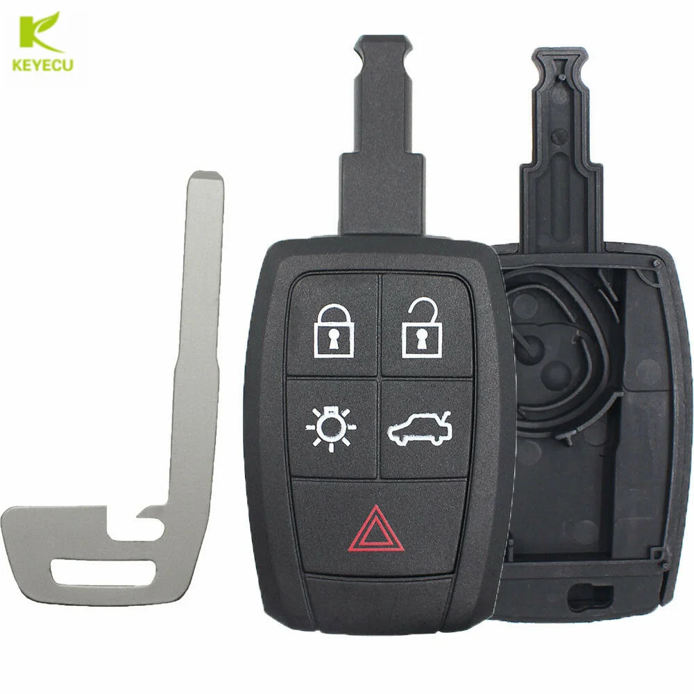 KEYECU New Replace Remote Car Key Shell Case Fob 5 Button for for Volvo C30 S40 V50 C70 862556 With Uncut Blade KR55WK49259