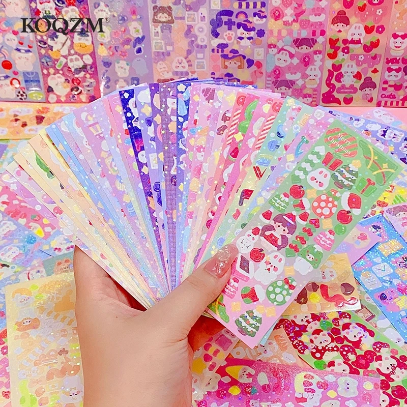 10Pcs Kawaii Handbook Stickers Cartoon Collage Laser Sticker DIY Decorative Material Scrapbooking Stationery School Supplies