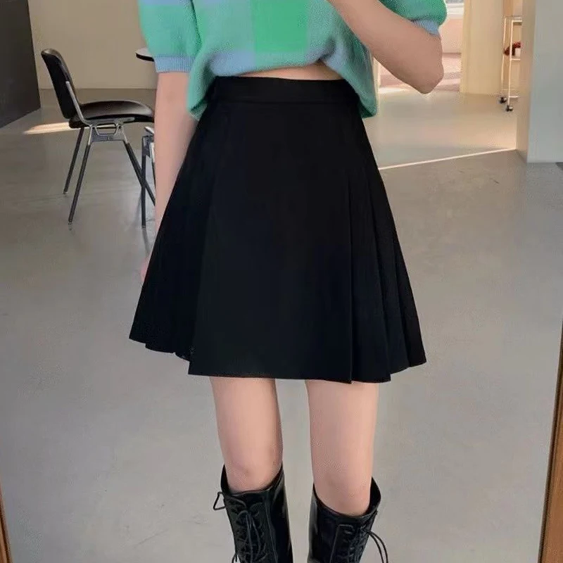 

Streetwear Black Suit Pleated Skirts Women College Style Students High Waist Mini Skirt Woman Summer A Line Girls Dance Skirt