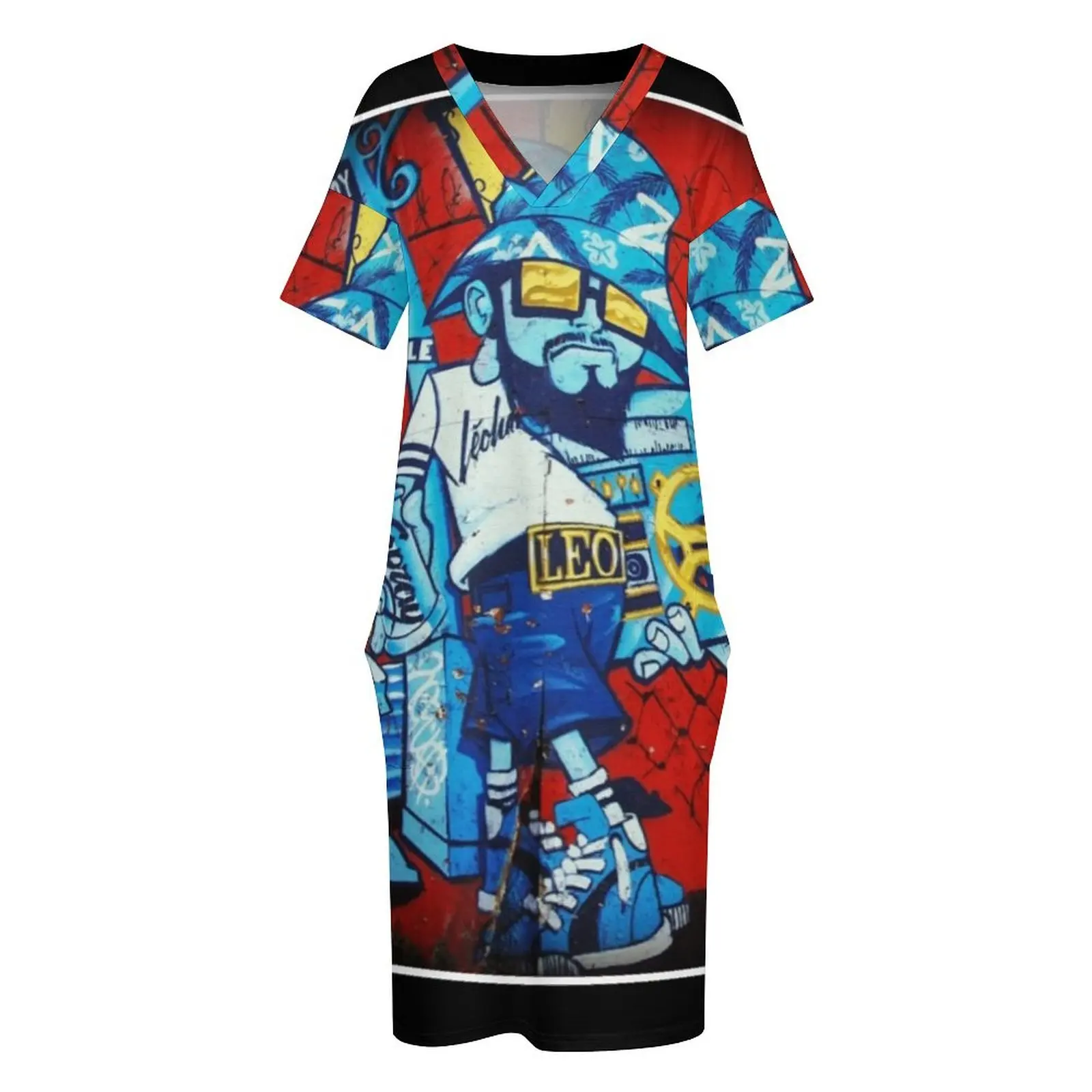 Vestido holgado de estilo b-boy para mujer, ropa de graduación con estampado de grafiti de la vieja escuela de 80 pulgadas, 2024, novedad de 2024